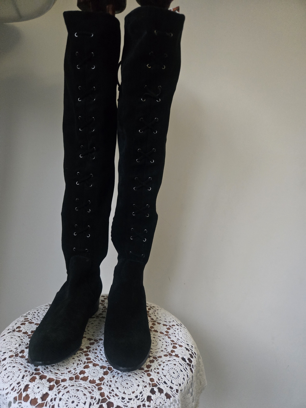 Lace-Up Over-the-Knee Women's Boots - Black